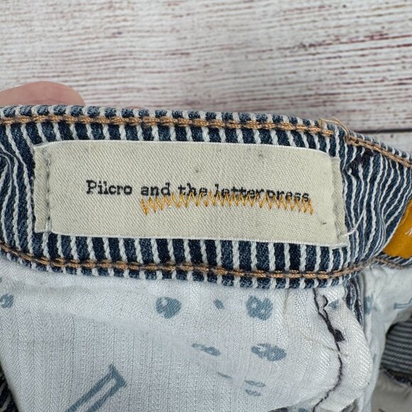 Pilcro Anthropologie Hickory Striped Denim Short Shorts Women's 27 Blue Stet - Picture 8 of 13